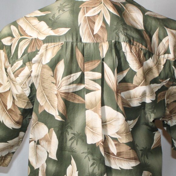 Men's Tropical Print Shirt Button Front Short Sleeve Green Tan All Cotton Sz S - Picture 6 of 6